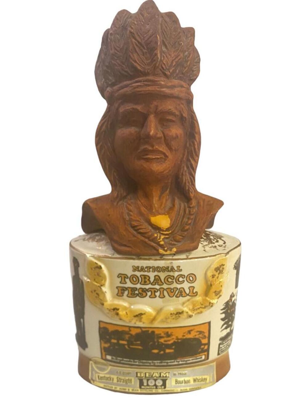 Vtg Empty 1973 Jim Beam National Tobacco Festival Indian Chief Liquor Decanter